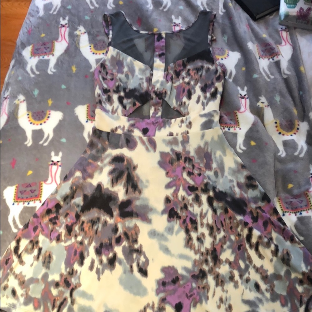 Silence + Noise Mesh Water Color Printed Dress - image 1